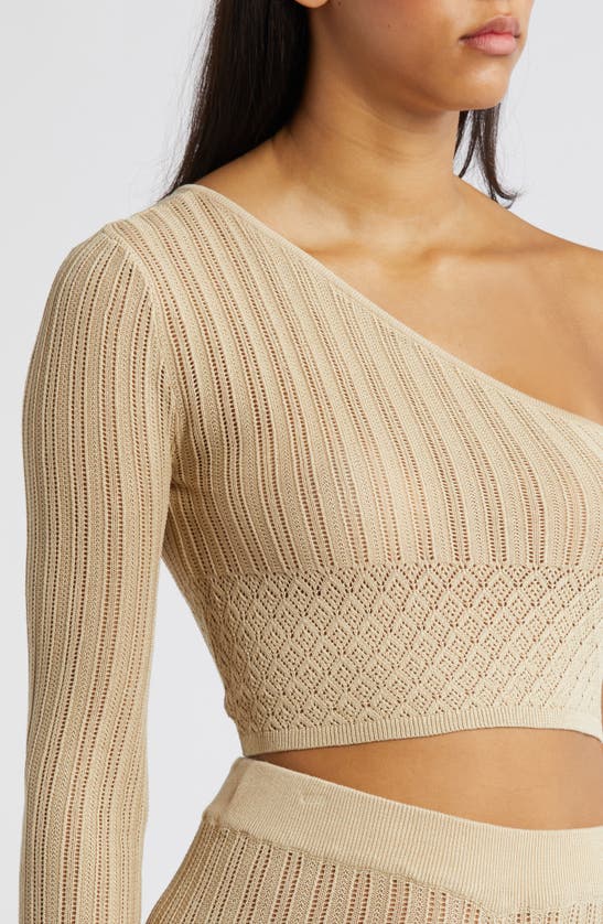 Shop Something New Rayee One-shoulder Knit Crop Top In Marzipan