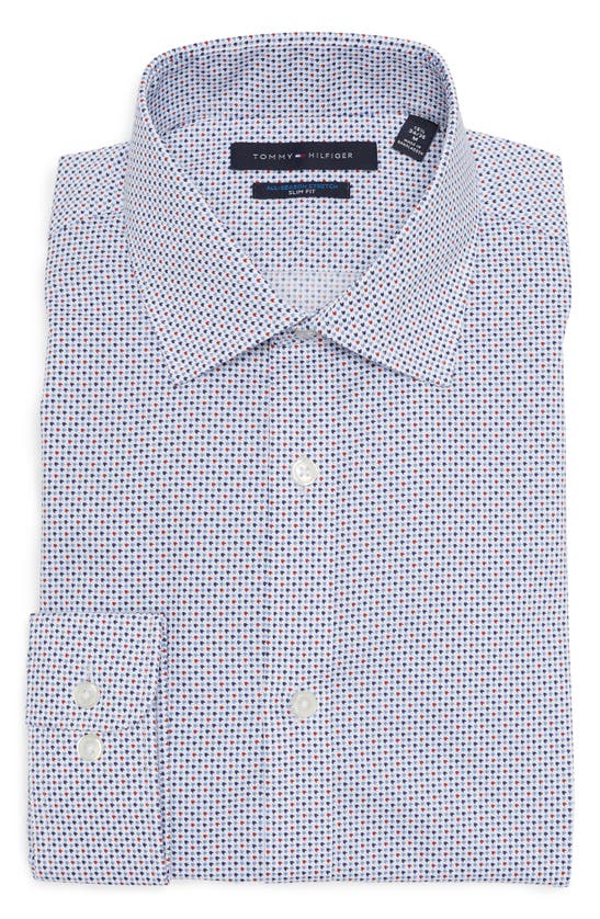 TOMMY HILFIGER ALL SEASON STRETCH PRINTED SLIM FIT DRESS SHIRT