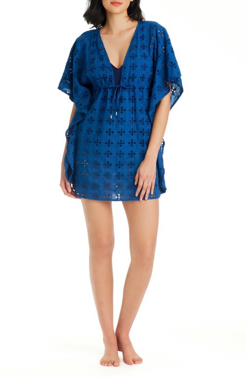 Broderie Anglaise Cotton Cover-Up Caftan in Navy