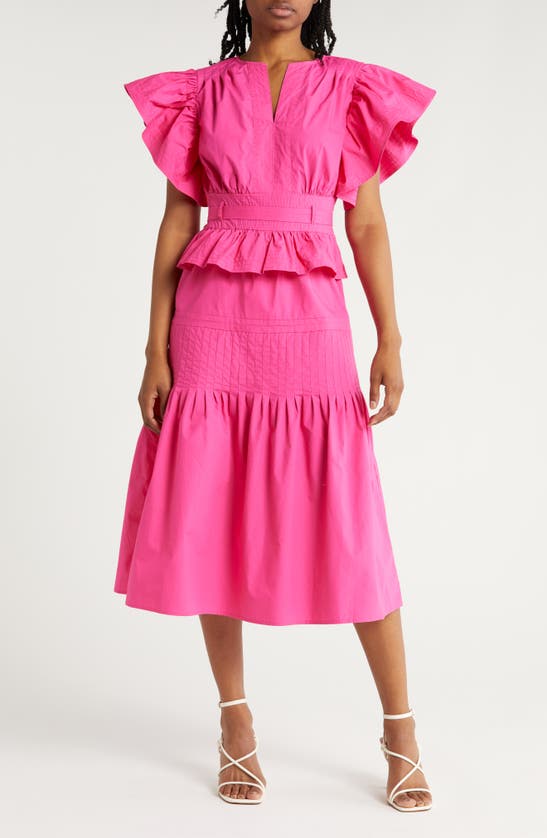 Wishlist Tiered Ruffle Midi Dress In Pink