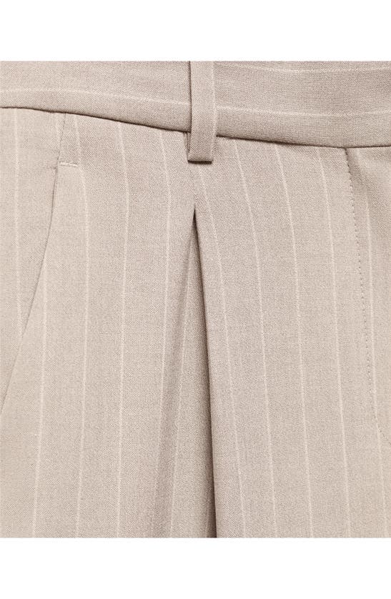 Shop Mango Pinstripe Wide Leg Suit Pants In Beige