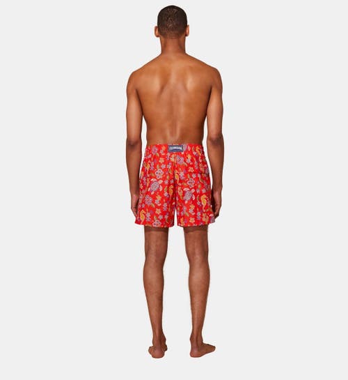 Shop Vilebrequin Mosaïque Swim Trunks In Coquelicot