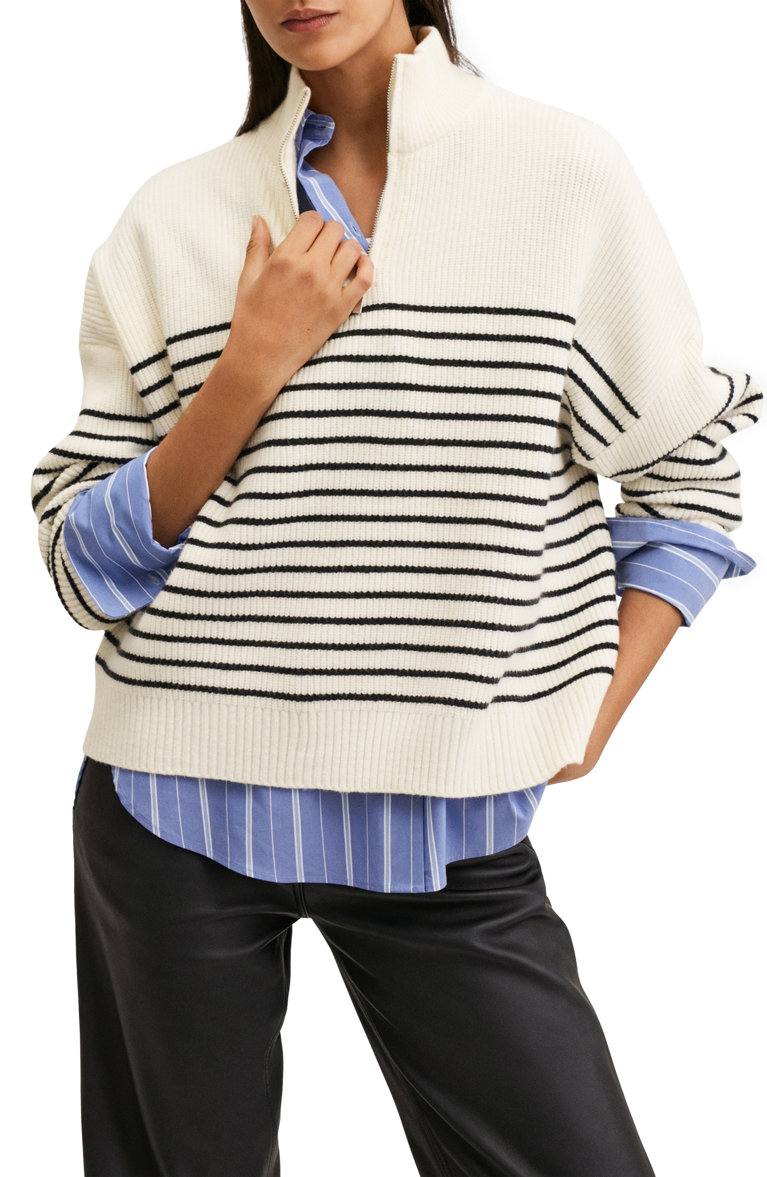 mango half zip striped jumper