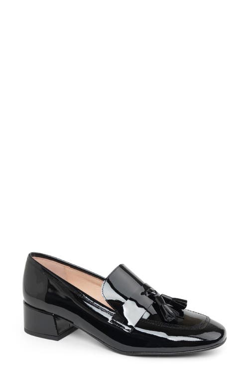 patricia green Beckham Block Heel Tassel Loafer in Black Patent 