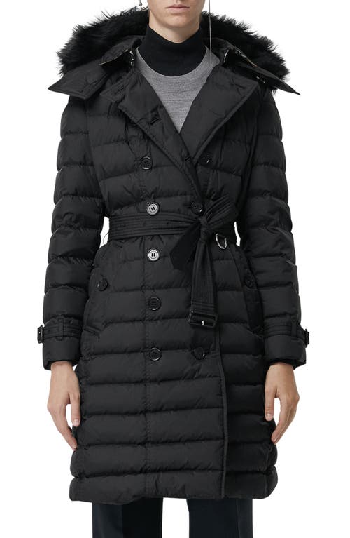 burberry Dalmerton Quilted Down Puffer Coat with Removable Genuine Shearling Trim in Black