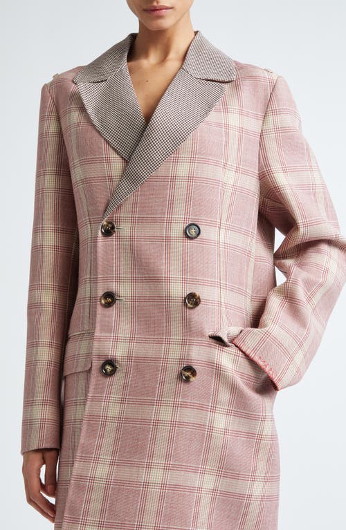 Shop Marni Check Double Breasted Wool Blend Double Face Coat In Black Cherry