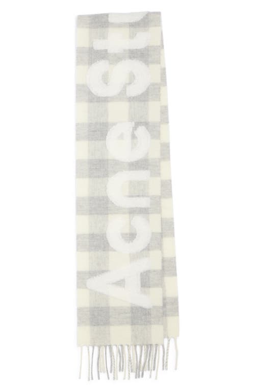 Shop Acne Studios Veda Buffalo Plaid Wool Blend Fringe Scarf In Grey/dark Grey