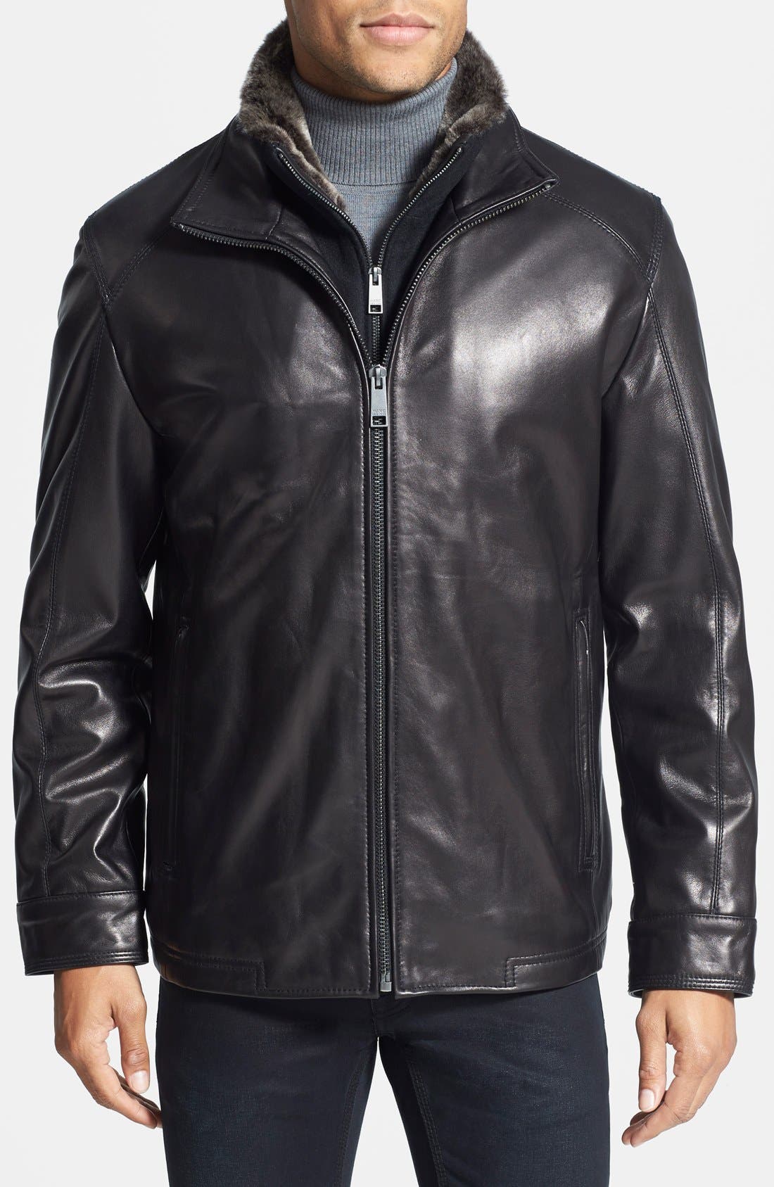 Marc New York by Andrew Marc 'Shelby' Faux Fur Trim Leather Jacket