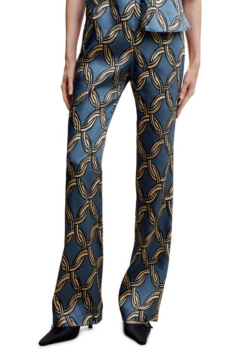 White satin straight pants