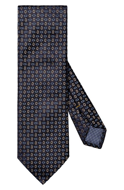 Shop Eton Neat Geometric Pattern Silk Tie In Navy