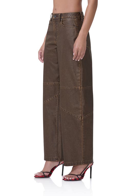 Shop Afrm Ajax Faux Leather Barrel Leg Pants In Washed Brown Pu