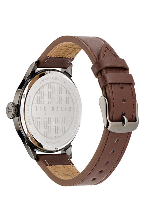 Ted Baker London Leather Strap Watch, 20mm In Brown/green