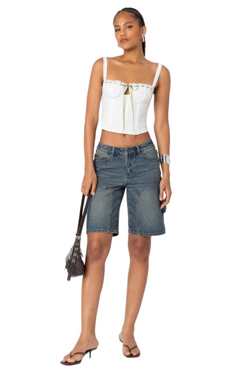 Edikted Low Rise Denim Carpenter Bermuda Shorts In Blue
