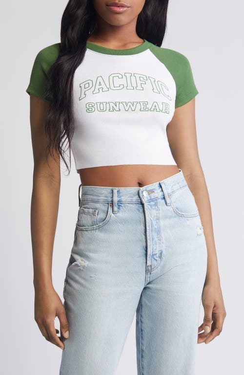 PacSun Logo Outline Raglan Sleeve Crop T-Shirt Bright White at Nordstrom,