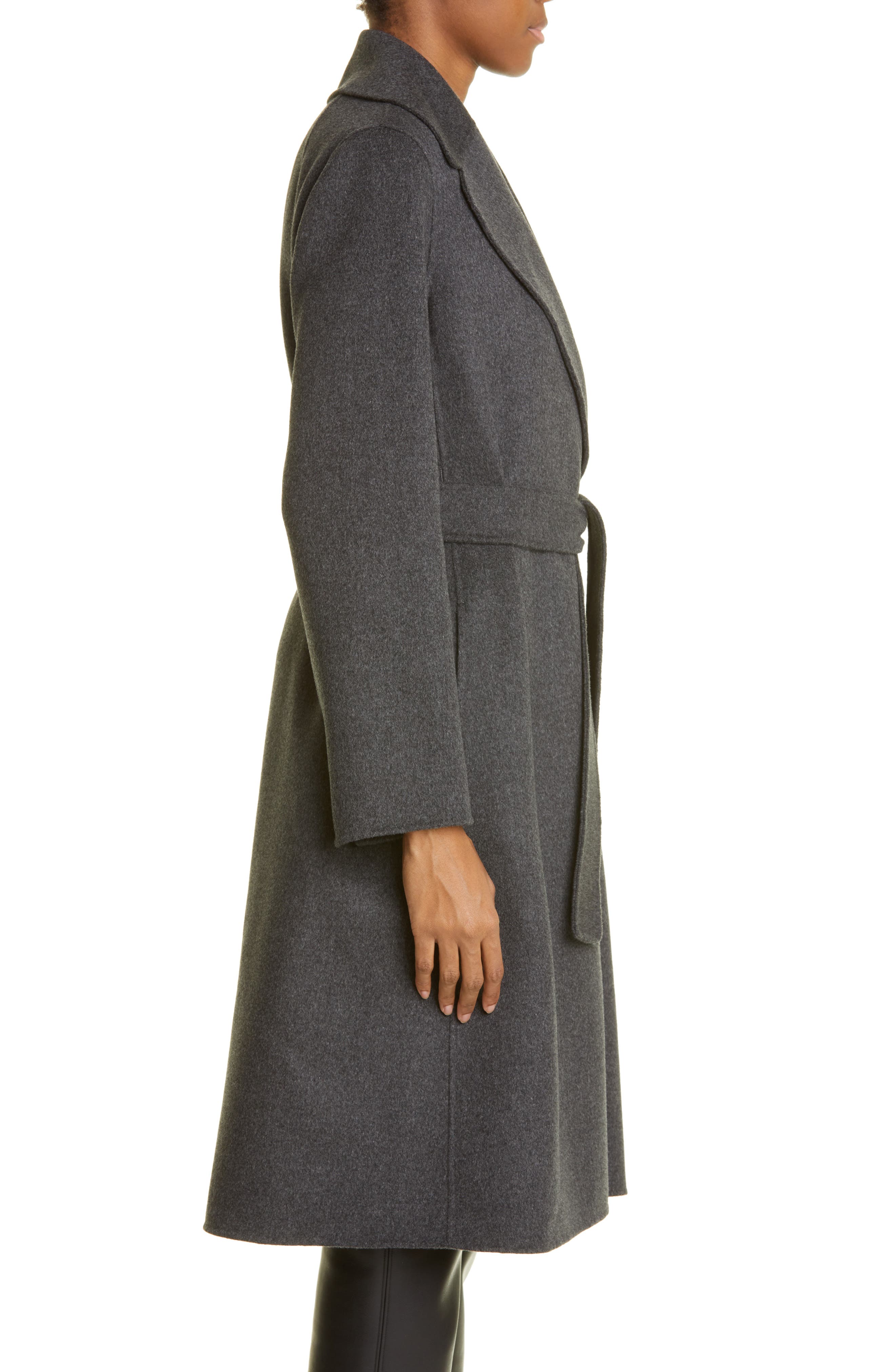 Max Mara Pauli Belted Virgin Wool Coat in Dark Grey at Nordstrom, Size 14