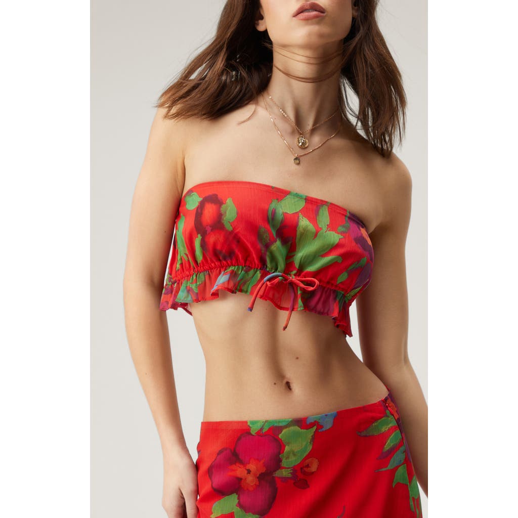 Nasty Gal Floral Crop Tube Top In Red