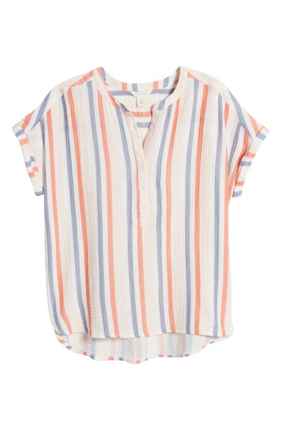 Caslon Stripe Cotton Gauze Henley In Pink Beach- Red Napa Stripe