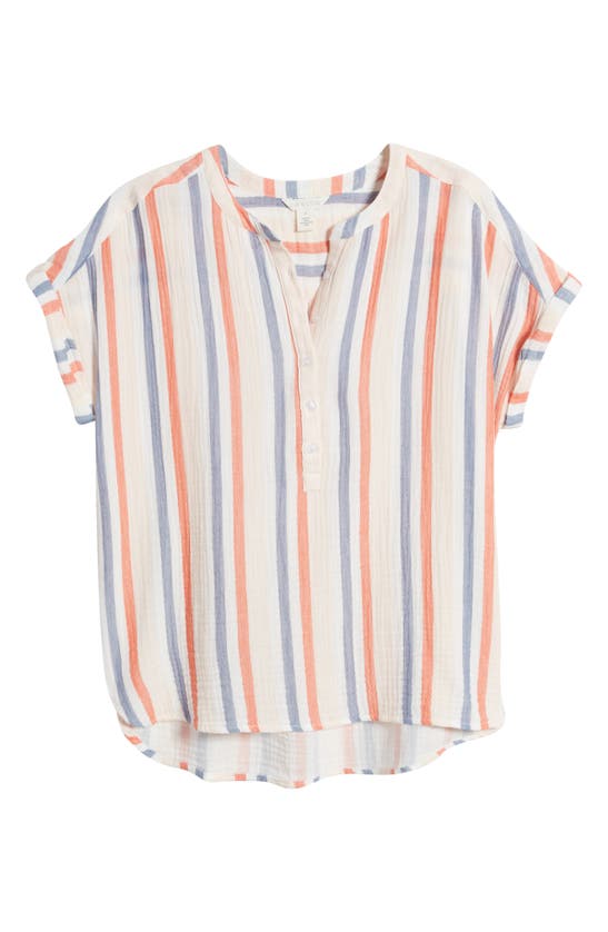 Shop Caslon Stripe Cotton Gauze Henley In Pink Beach- Red Napa Stripe