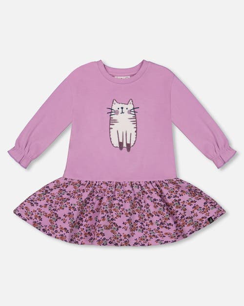 Shop Deux Par Deux Baby Girl's Super Soft Dress With Print Skirt Lilac Mini Flowers In Printed Lilac Little Flowers