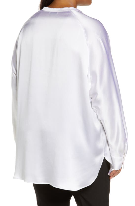 Shop Vince Band Collar Silk Tunic Blouse In Optic White
