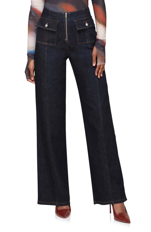 Shop Avec Les Filles High Waist Wide Leg Patch Pocket Jeans In Dark Rinse