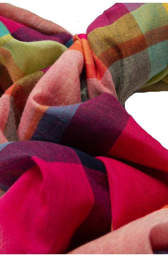 Saachi Plaid Fringe Scarf In Fuchsia