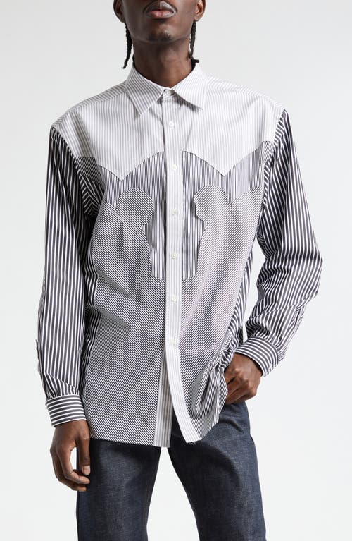 Maison Margiela Mixed Stripe Décortiqué Button-Up Shirt Black White at Nordstrom,