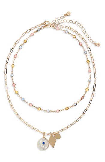 Nordstrom Rack 2-piece Freshwater Pearl Layered Charm Necklace Set In Gold