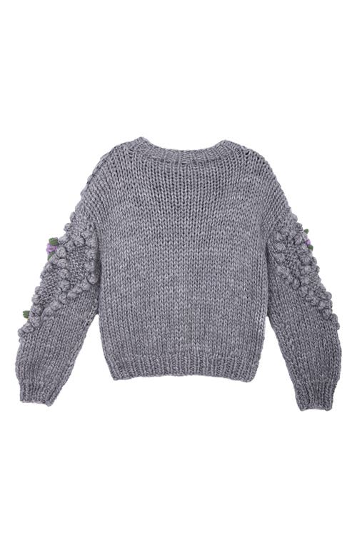 Saachi Flower Pompom Cardigan In Grey