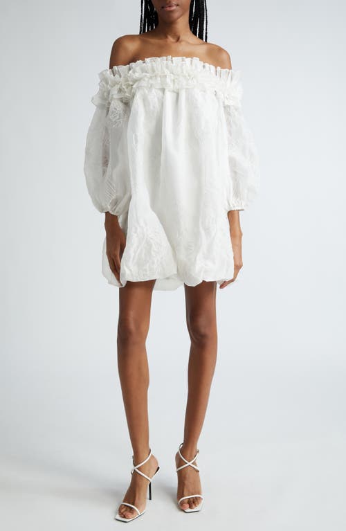 Cinq à Sept Nava Floral Embroidery Off the Shoulder Minidress Ivory at Nordstrom,