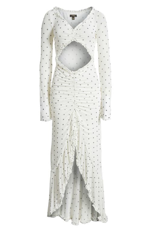 AFRM AFRM CAT RUCHED SEMISHEER LONG SLEEVE CUTOUT HIGH-LOW HEM MAXI DRESS 