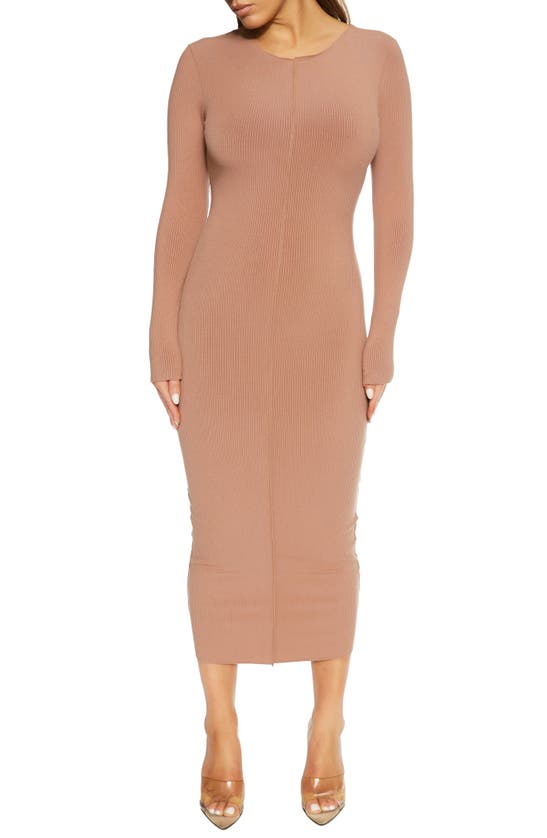Naked Wardrobe Snatched Me In Long Sleeve Body-con Dress In Coco