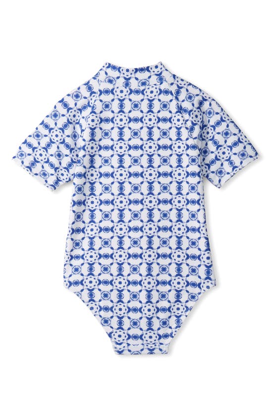 Shop Hatley Kids' Kaleidoscope Short Sleeve One-piece Rashguard Swimsuit In White