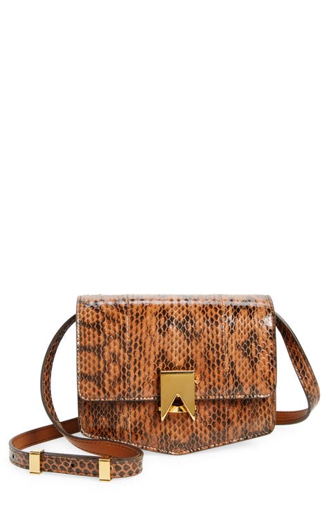 Neon Orange Snakeskin Embossed Top Handle Bag