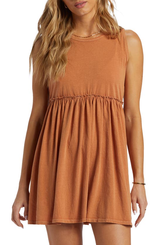 Shop Billabong Seaside Cotton Babydoll Minidress In Toffee