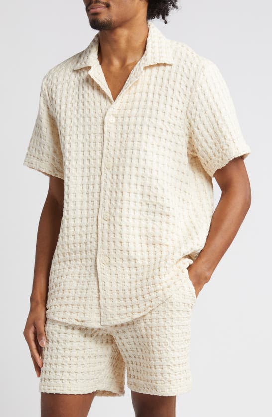 Oas Waffle Knit Camp Shirt In Off White