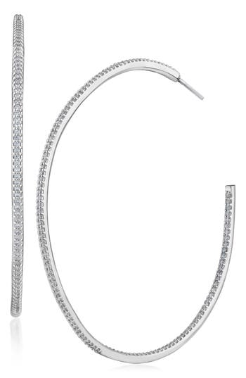 Cz By Kenneth Jay Lane Pavé Cubic Zirconia Inside Out Hoop Earrings In Clear/silver