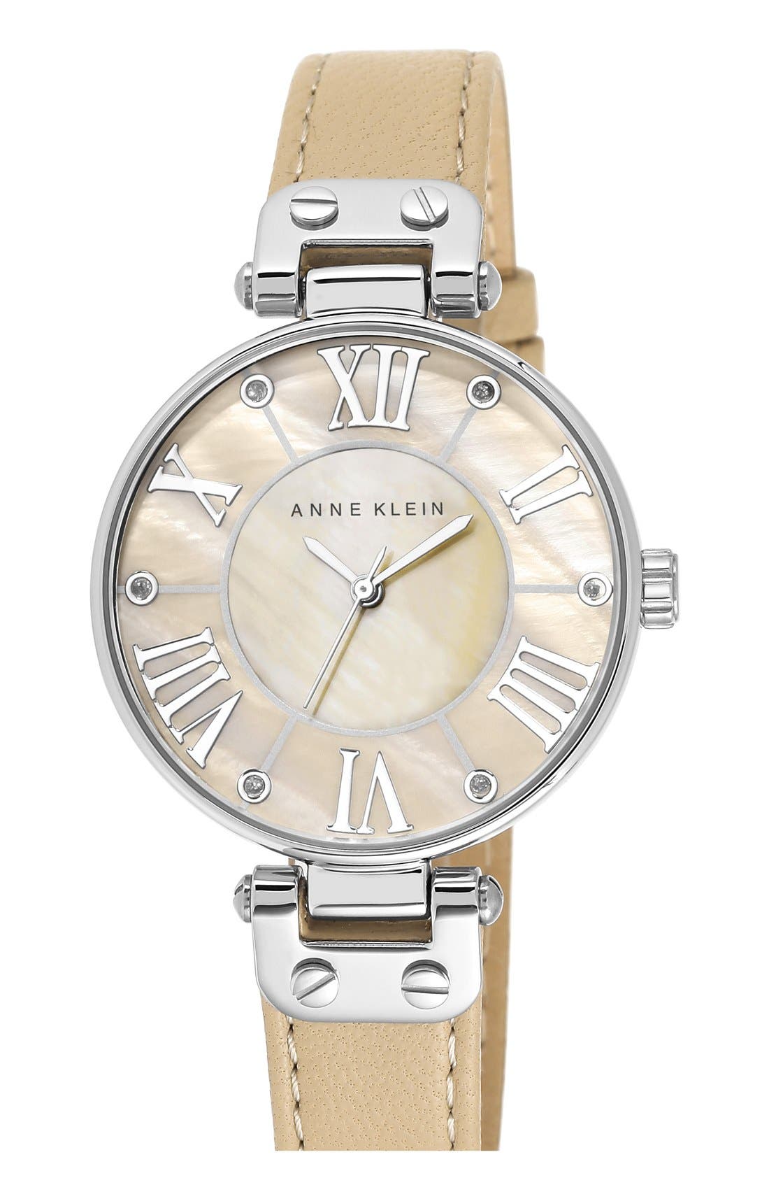 Anne Klein Crystal Index Leather Strap Watch, 34mm Nordstrom