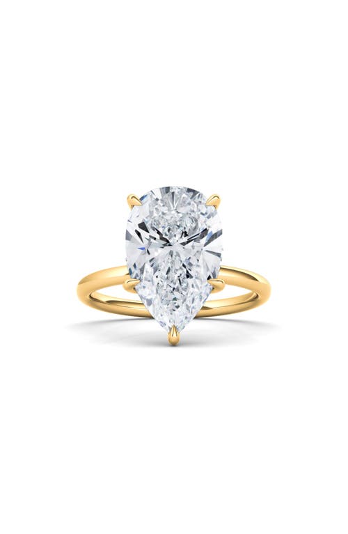 Hautecarat Pear Cut Lab Created Diamond Ring In 3.00 Ctw 18k Yellow Gold