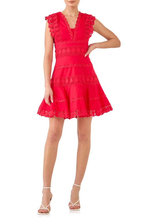 Endless Rose Plunge Neck Tiered Lace Linen & Cotton Dress at Nordstrom,