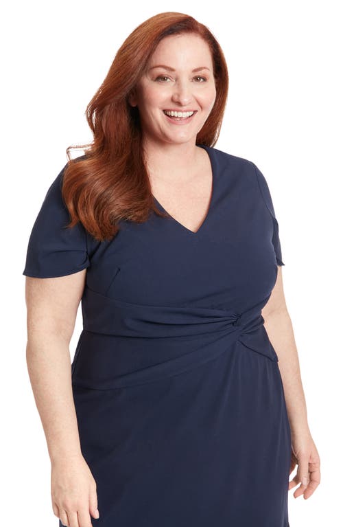 London Times V-neck Twist Midi Dress In Navy