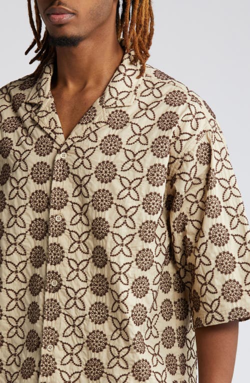 Shop Native Youth Embroidered Boxy Camp Shirt In Beige/brown