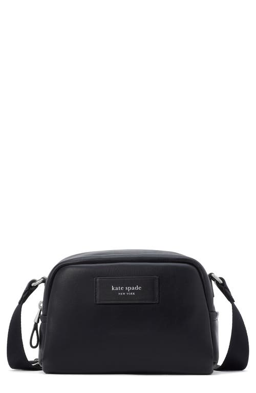 puffed small leather crossbody bag in Black