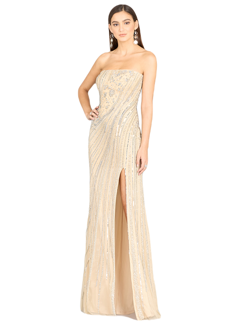 Shop Lara New York Freddy Strapless Beaded Gown In Nudesilver