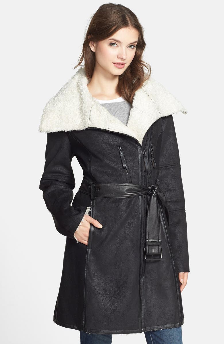Vince Camuto Faux Shearling Asymmetrical Zip Coat | Nordstrom