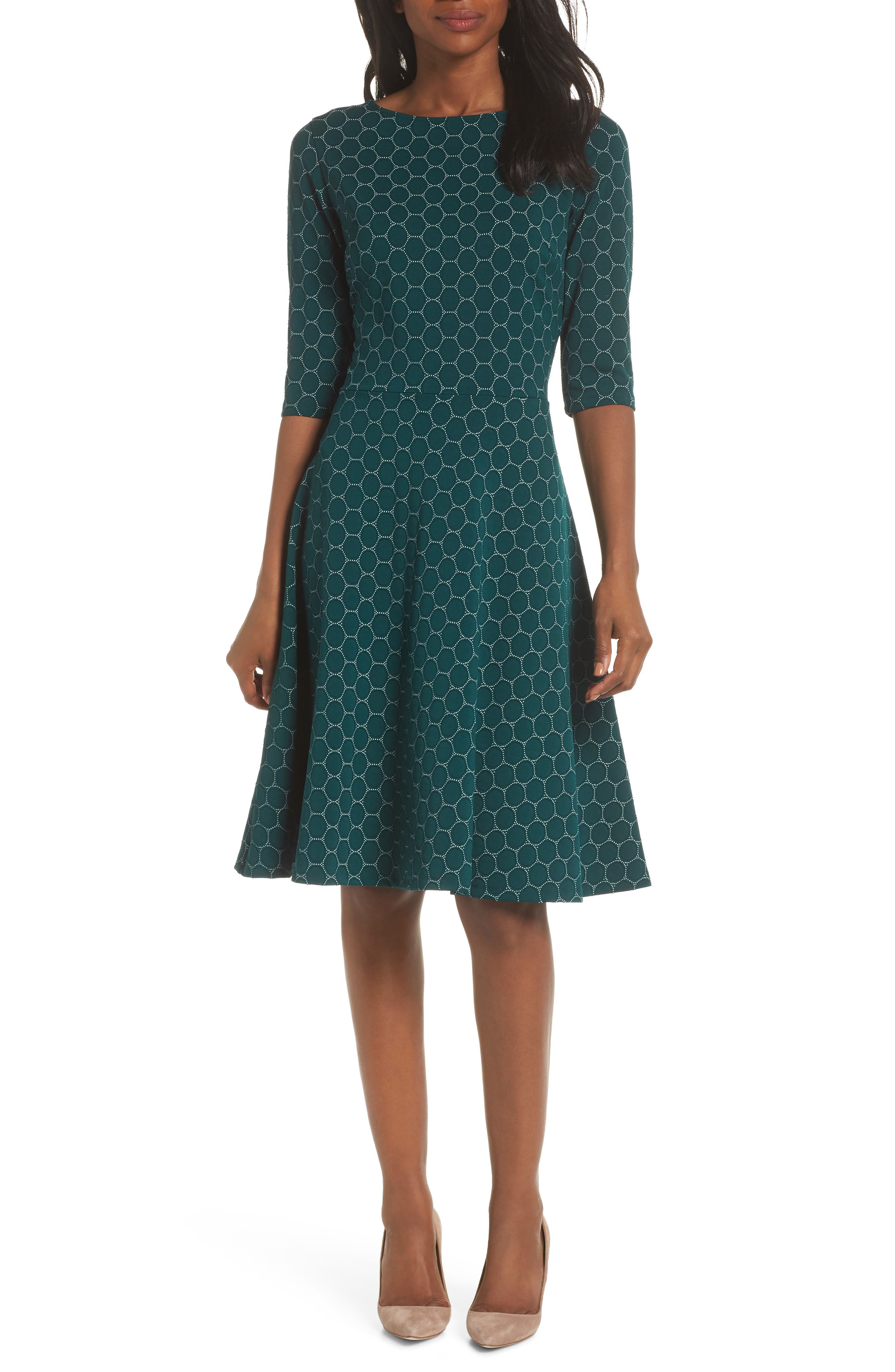 Leota Circle Knit Fit & Flare Dress, Green
