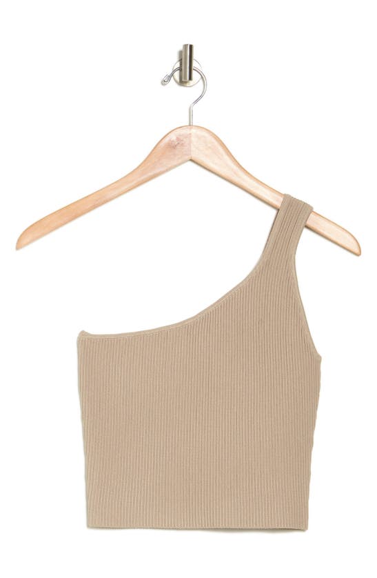 Shop Nsr One-shoulder Sweater Knit Tank In Dark Taupe