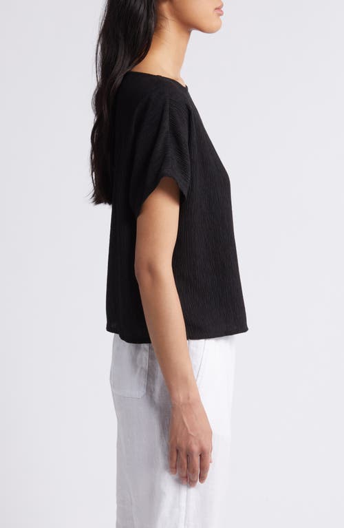 Shop Eileen Fisher Crinkle Bateau Neck Top In Black