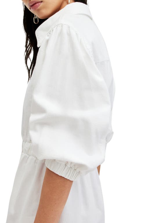 Allsaints Womens Chalk White Osa Puff-sleeve Elasticated-waist Denim Midi Dress In Chalk White