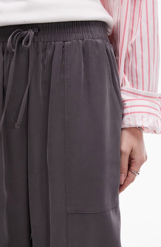 Shop Topshop Wide Leg Drawstring Pants In Charcoal